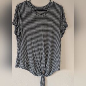 SO Black and White Striped Tie-Front Top